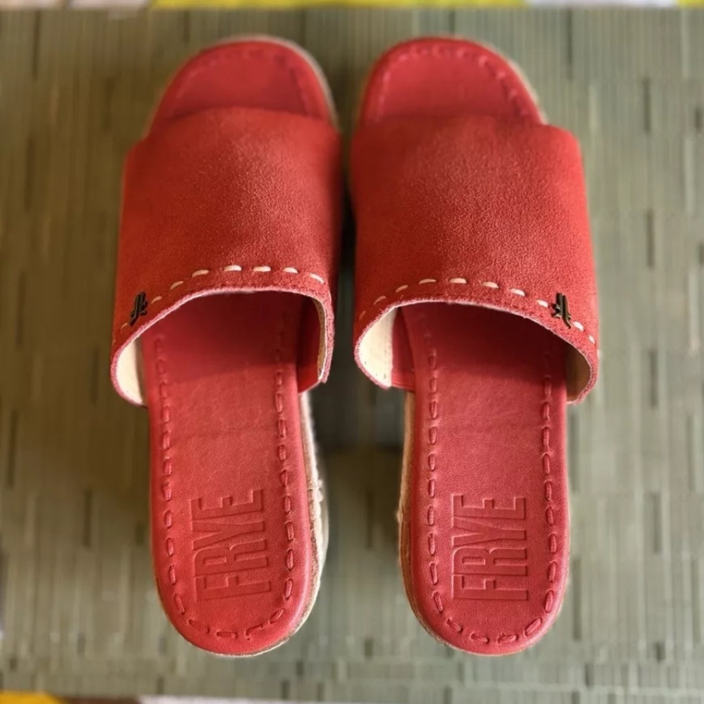 FRYE Hazel 2 Slide Red size 6.5 New Mule Wood Clogs - Picture 3 of 11